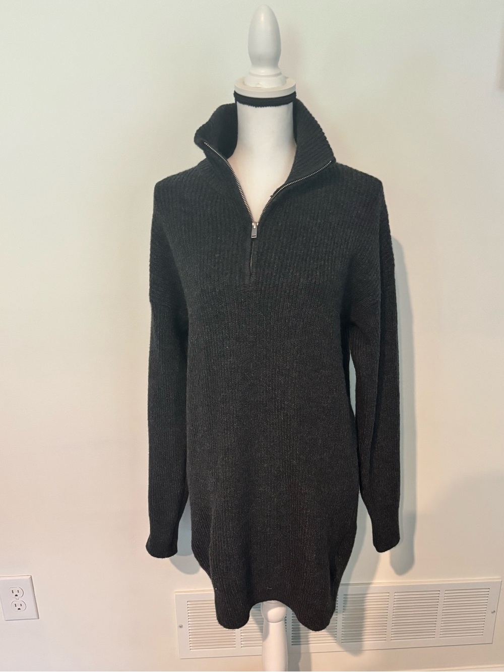Charcoal Half-Zip Knit Tunic Sweater Dress